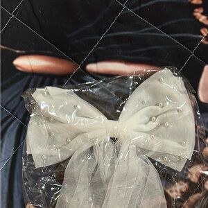 Elegant Sheer Pearl-Embellished Hair Bow